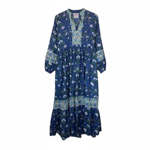 Mod's Mahal Floral Midi Dress Womens Size S Pockets Prairie Block Print Boho - Picture 1 of 11